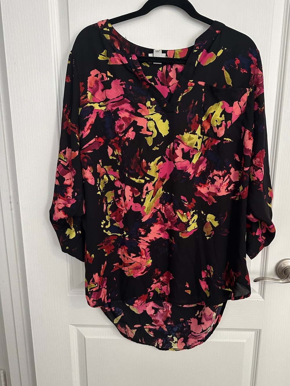 Ava & Viv Black Floral Tunic with Pink and Yellow Accents